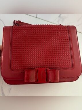 Salvatore Ferragamo Red Studded Bow Leather Crossbody Bag